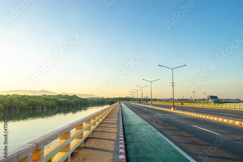 Beautiful scenic of Chonlamark Vitee (means ocean route or river route) road in Chonburi, Thailand