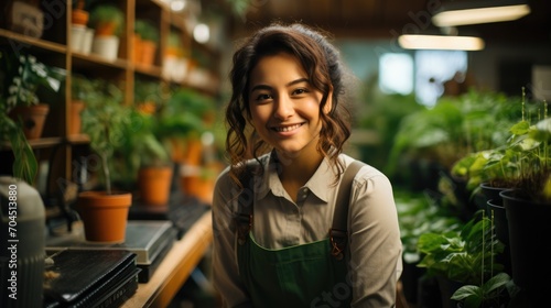 Portrait of confident asian woman small business owner in plant shop