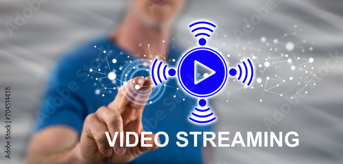 Man touching a video streaming concept