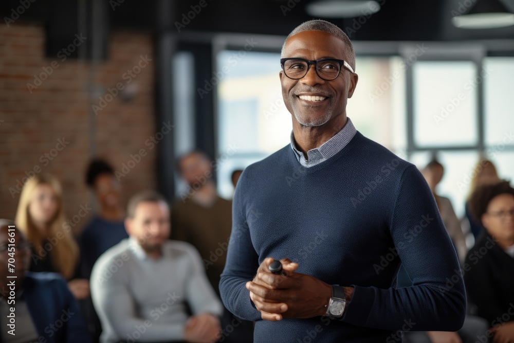 Fototapeta premium Mature black man facilitating a training session