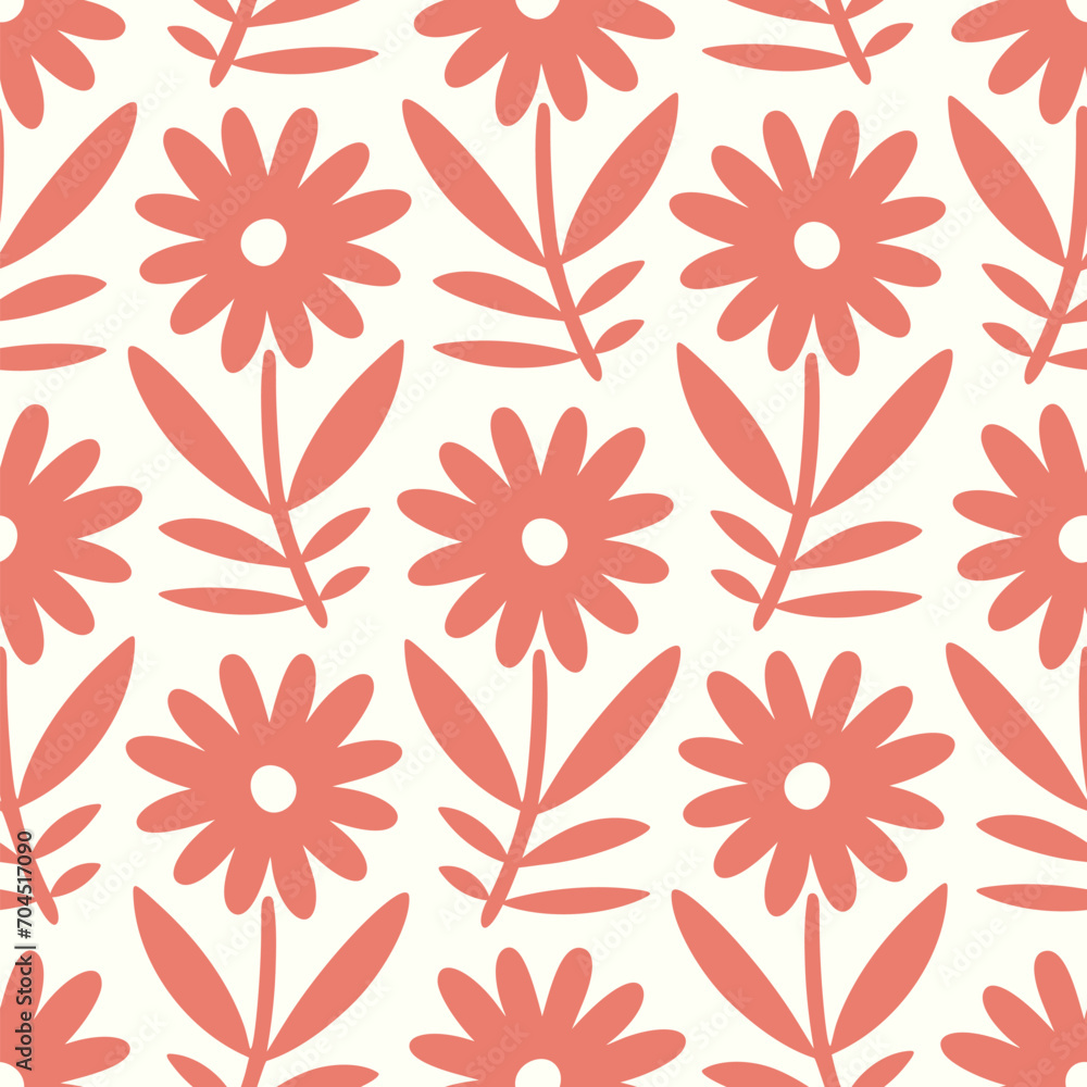Fototapeta premium Hand drawn seamless pattern with decorative doodle flowers, repeat pattern with flowers and leaves