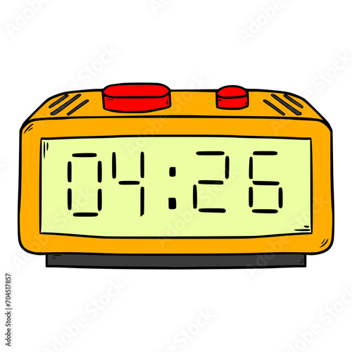 digital alarm clock illustration colored hand drawn vector