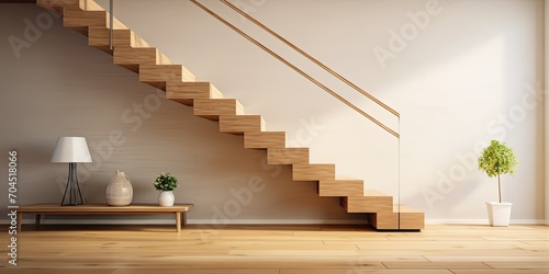 Simple wooden stairs in a spacious room