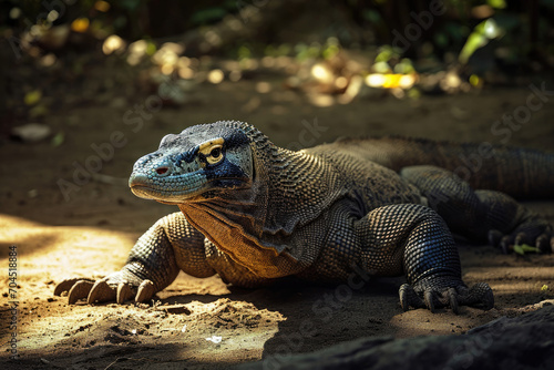 A majestic Komodo Dragon basking in the warm sunlight