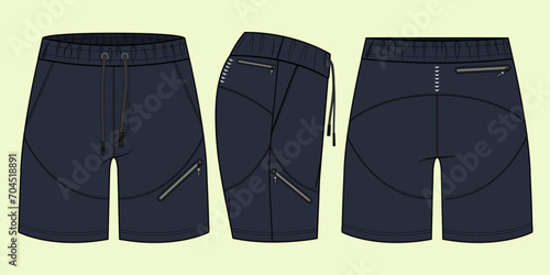 Performance Running Activewear Shorts- Shorts technical fashion illustration. Flat apparel shorts template front and back