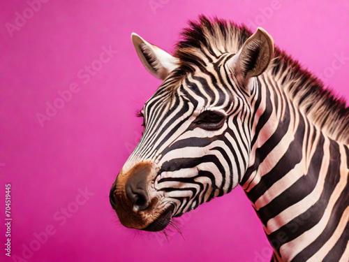 Portrait of A zebra isolated on pink background ai image 