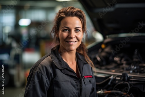 Picture an automotive sector female professional in their element. Facing front. 