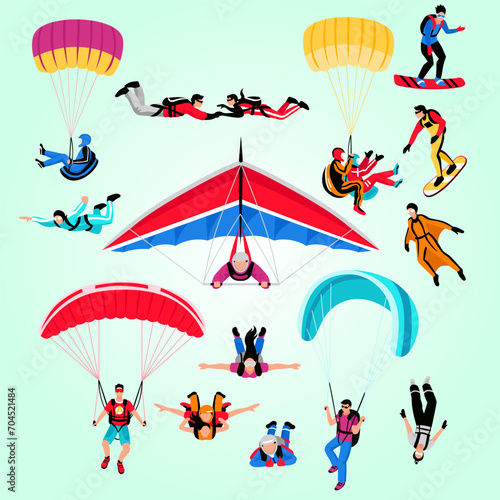 Fototapeta Naklejka Na Ścianę i Meble -  skydiving amd extreme sports set action fly jump air