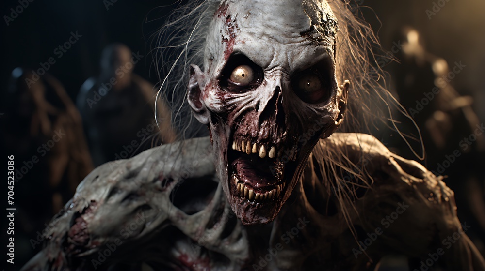 Scary zombie in the dark. Halloween concept. Horror film. Scary zombie in the dark. Halloween concept. Horror film.