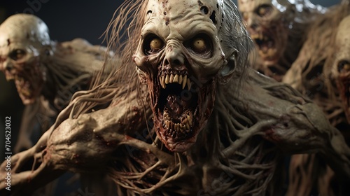 Halloween concept. Scary zombie in the dark. 3d rendering