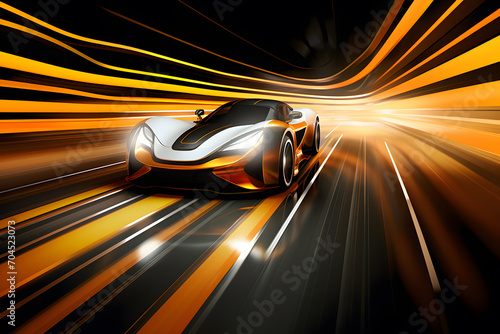 High-speed sports car driving at night © Oksana