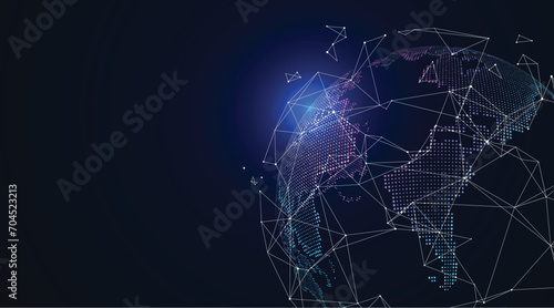 Global network connection abstract blue background with stars World map abstract technology background global business innovation concept 