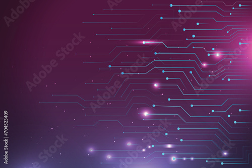 Abstract technology Vector background on the theme of digital. Dark blue background with bright blue lines computer elements.  