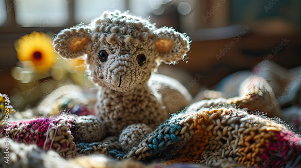 Obraz premium Happy set of Crochet animal with Crochet hand made concept