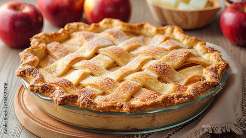 crusty apple pie sprinkled with sugar, closeup
