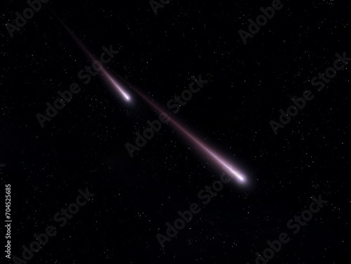Meteors on a black background. Falling meteorites isolated. Astronomical photography.