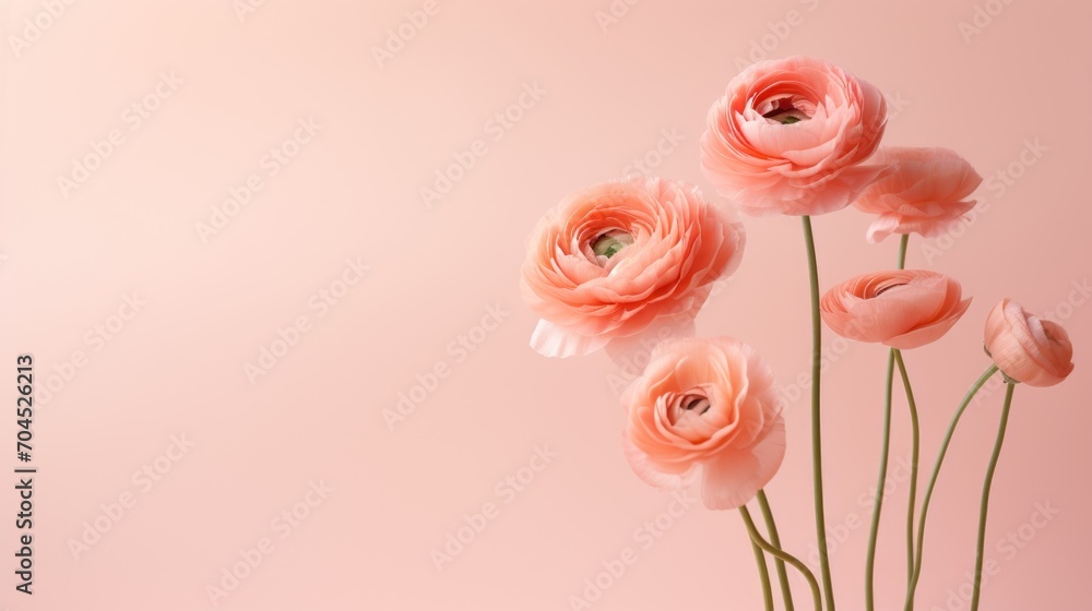 Peach ranunculus flowers. - obrazy, fototapety, plakaty 