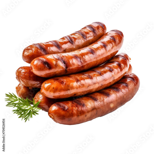 Grilled thin sausages BDQ. Isolated on transparent background. AI generated.