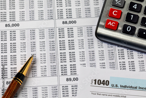 Federal income tax bracket chart. Tax preparation, refund, and filing taxes concept.