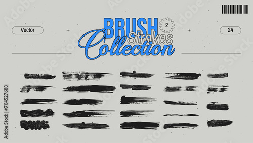 Grunge black brush strokes. Set of horizontal grungy smears, dry paint or distress texture, ink lines. Dirty hand drawn elements for graphic design.