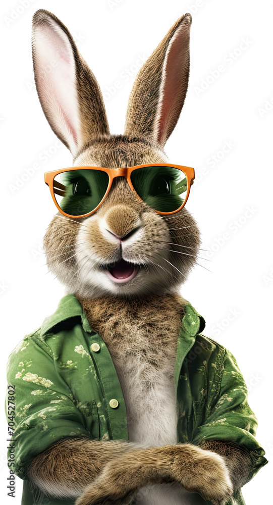 Funny smiling rabbit with sunglasses, portrait illustration PNG element ...