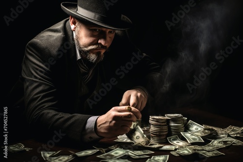 A gangster counting his money.