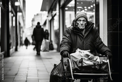 A pensioner begs for some change in the shopping street.