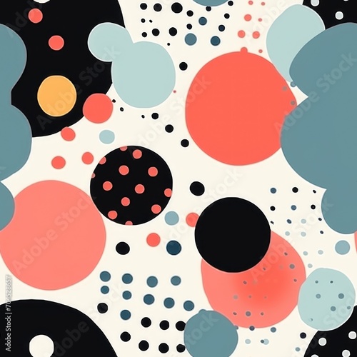 Colorful polka dot seamless pattern. Circle dots shapes spheres illustration for fabric, wrapping paper design, card, poster. Abstract minimal Geometric Multicolor trendy Background with Circles.