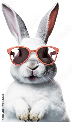 Funny smiling rabbit with sunglasses, portrait illustration PNG element cut out transparent isolated on white background ,PNG file ,artwork graphic design