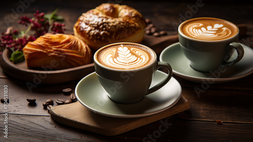 delicious coffee with croissant.Generative AI