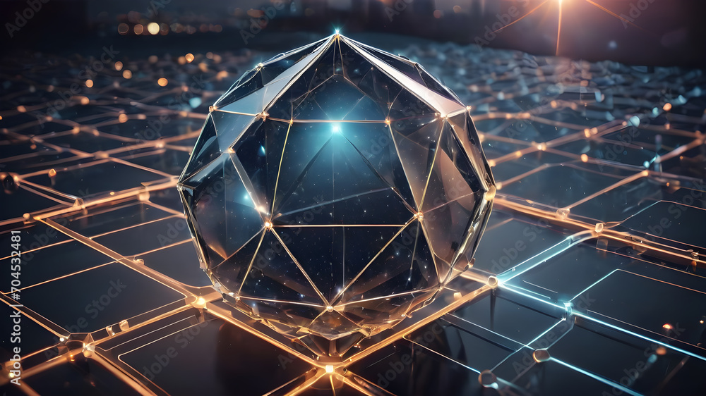 Fototapeta premium Wireframe of Abstract polygonal geometric shape with mesh net dots lines and connections . AI generated image, ai