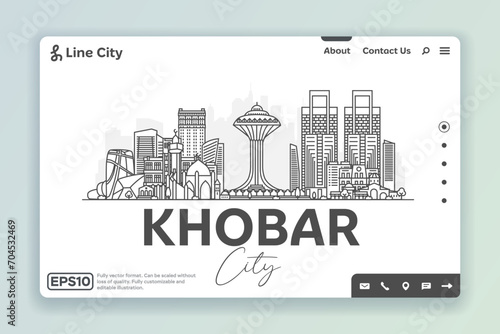 Khobar - Saudi Arabia architecture line skyline illustration. Linear vector cityscape with famous landmarks, city sights, design icons. Landscape with editable strokes.