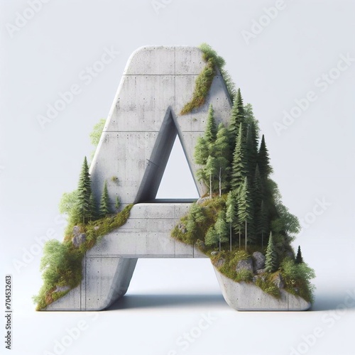 A letter shape 3D Lettering That Blends Concrete With Nature. AI generated illustration