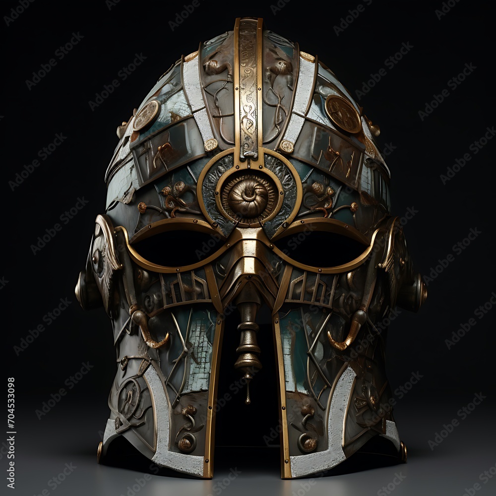 Fototapeta premium Spartan helmet on a dark background. 3d illustration.