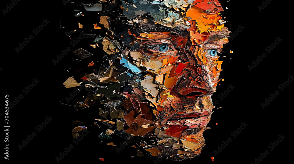 Scrambled portrait made of various facial features, AI Generated