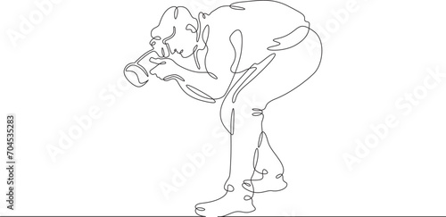 Photographer on the set. Photographer with a camera in his hands. The cameraman is filming. One continuous line drawing. Linear. Hand drawn, white background. One line