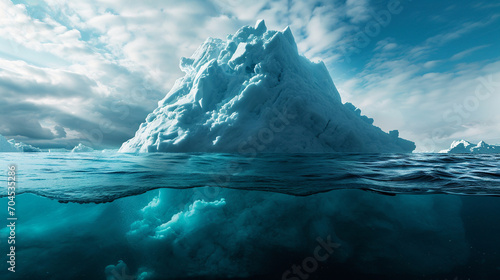 Iceberg with larger chunk underwater symbolizing unseen aspects of investment  AI Generated