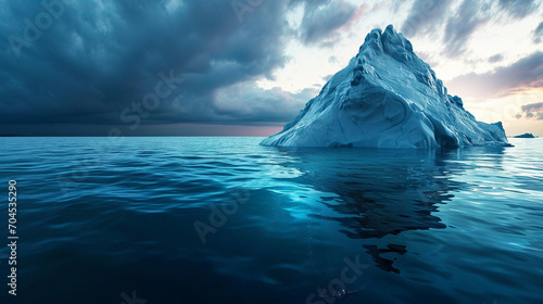 Iceberg with larger chunk underwater symbolizing unseen aspects of investment, AI Generated