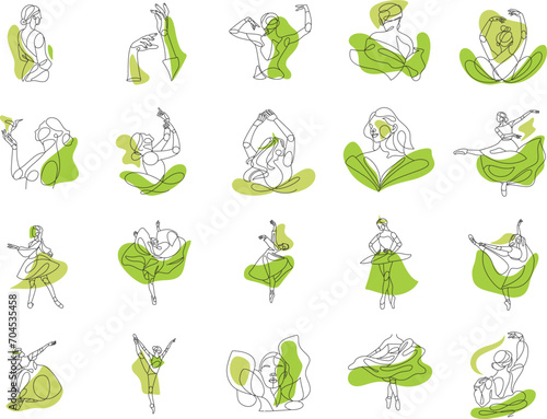 Ballet Dancer ballerina Print one line mininal vector illustration set photo