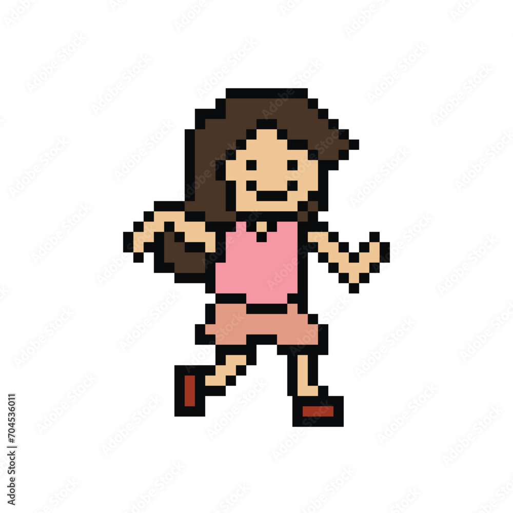 Cute pixel cartoon 8bit character woman run or running lifestyle ventor for decoration life style 8 bit female jog marathon exercise vector. Cute pixel cartoon 8bit character woman run or running lifestyle ventor for decoration life style 8 bit female jog marathon exercise vector.