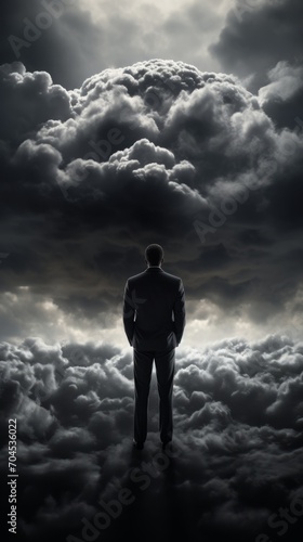 Man Standing in a Cloud-Filled Sky