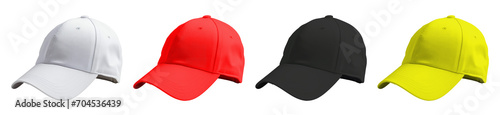 White, red, black and yellow baseball cap mockup template isolated on white or transparent background.