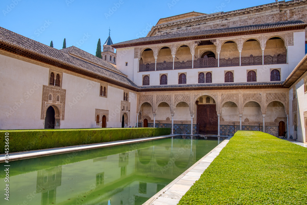 Patio de Comares in the Alhambra of Granada, Spain