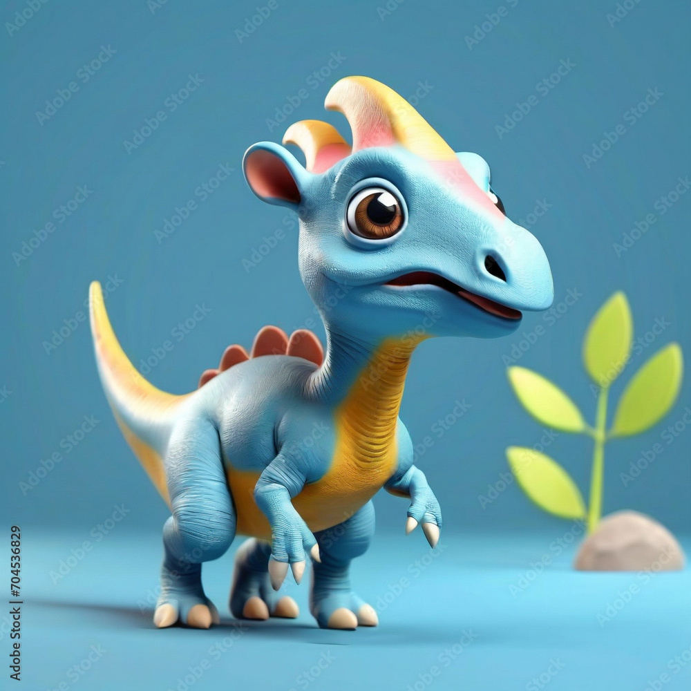 3d render, Cute cartoon style Parasaurolophus fun and runing. Big eyes, isolated blue background. ai generative 3d render, Cute cartoon style Parasaurolophus fun and runing. Big eyes, isolated blue background. ai generative