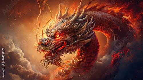 wallpaper of Chinese new year 2024 year of the dragon. Chinese zodiac symbol on dramatic fantasy background. Traditional Religion and culture of Chinese New Year festival celebration © Uwe