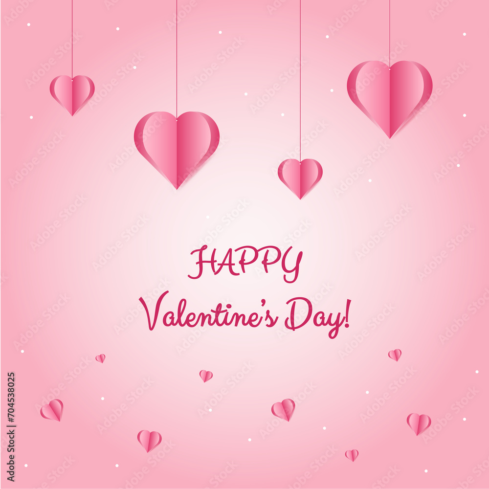 Valentine's Day card with pink background and paper cut hearts. Place for text editable. Happy Valentine's day  template with hearts, banner, cover, poster, flyer. pink color, pastel
