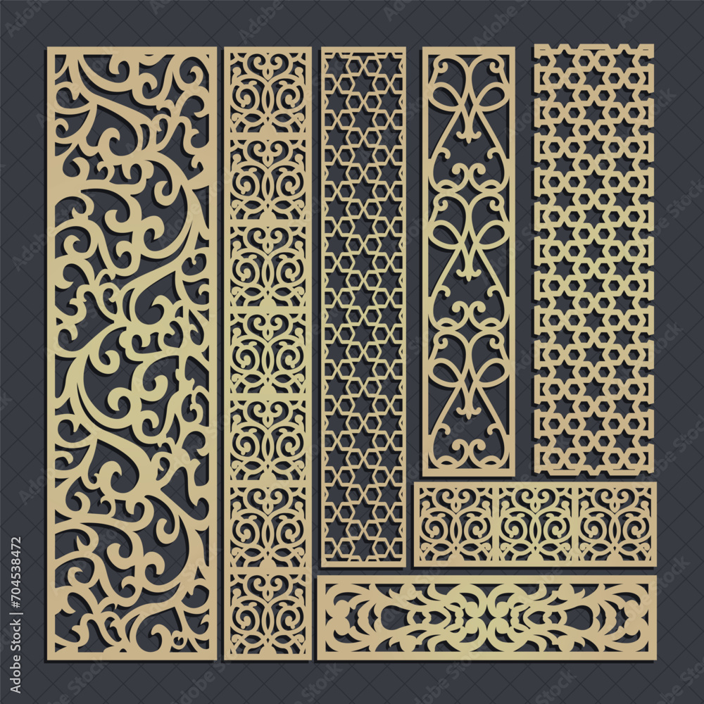 Set vector arches, eps,arch design for laser, plasma and cnc cutting. Oriental arabic patterns.Interior partition panels Set vector arches, eps,arch design for laser, plasma and cnc cutting. Oriental arabic patterns.Interior partition panels