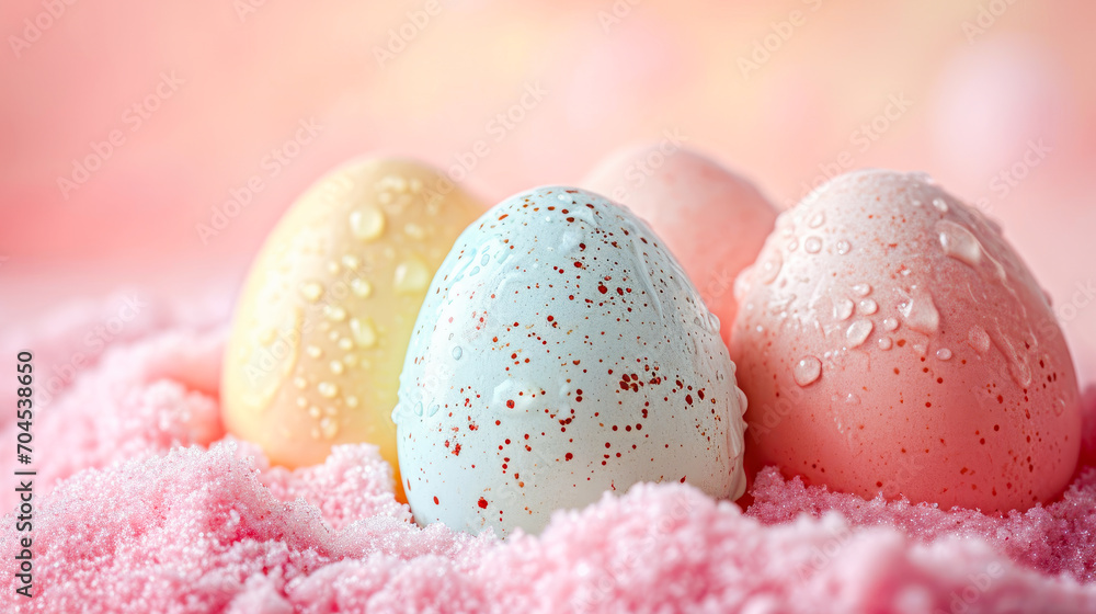 Eggs being dipped in pastel paints, creating abstract and colorful patterns, celebrating Easter, people concept, generative ai Eggs being dipped in pastel paints, creating abstract and colorful patterns, celebrating Easter, people concept, generative ai