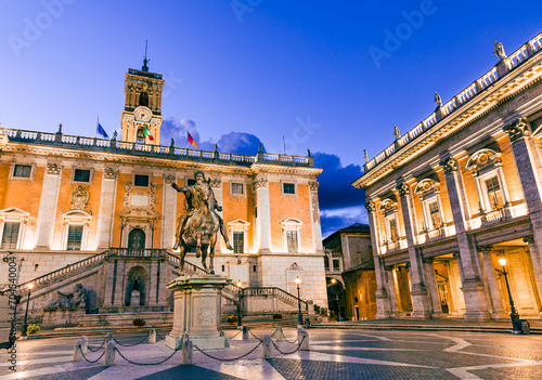 Capitoline Hill in Rome at night, Italy photo