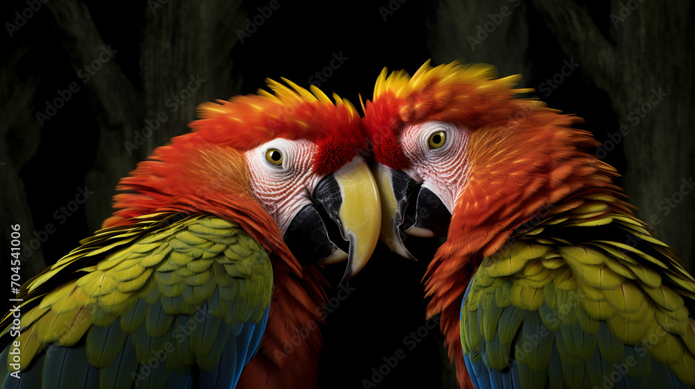 Beautiful parrot on tropical forest background, AI Generative. Beautiful parrot on tropical forest background, AI Generative.